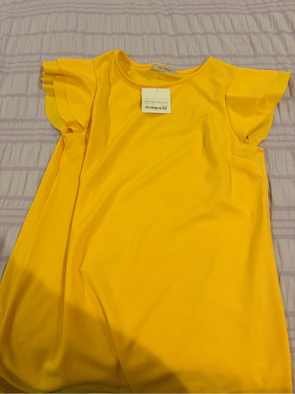 Ces Femme Bright Yellow Ruffle Sleeve Dress